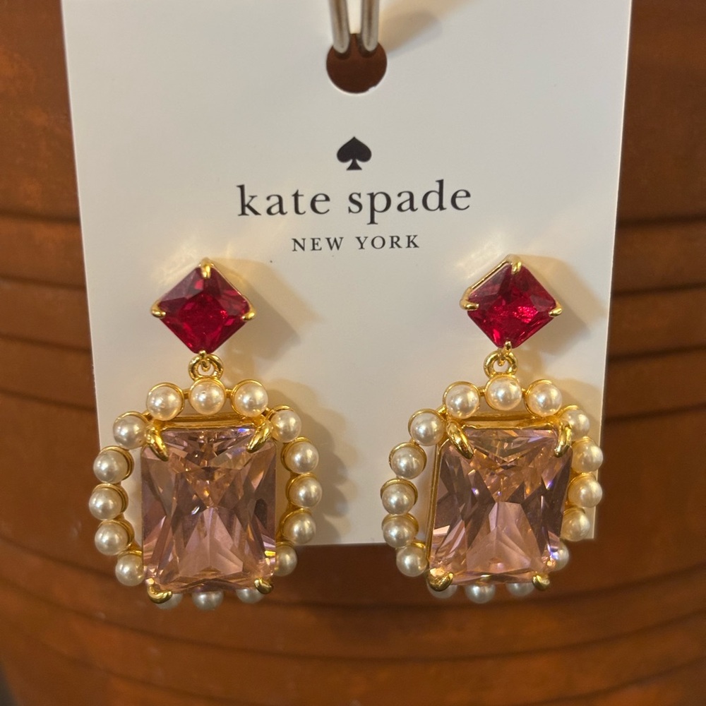 Kate Spade Victoria Red and Gold Pearl Statement Earrings